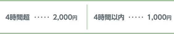 ４時間超…2,000円　４時間以内…1,000円　